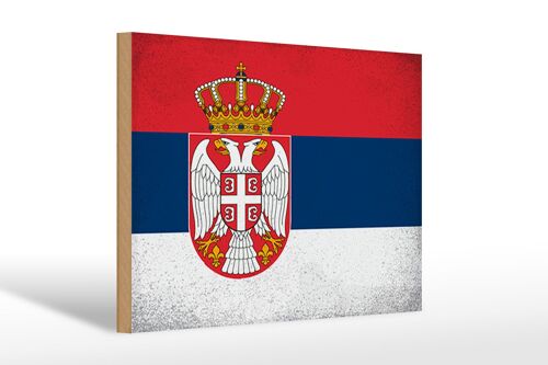 Holzschild Flagge Serbien 30x20cm Flag of Serbia Vintage