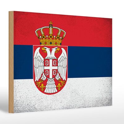 Holzschild Flagge Serbien 30x20cm Flag of Serbia Vintage