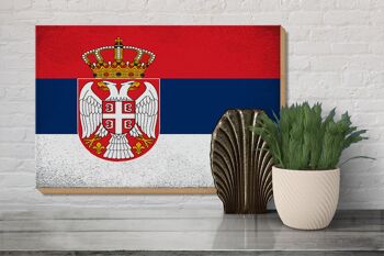 Panneau en bois drapeau Serbie 30x20cm Drapeau de Serbie Vintage 3