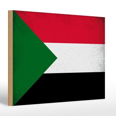 Panneau en bois drapeau Soudan 30x20cm Drapeau du Soudan Vintage