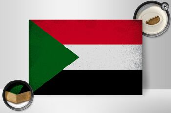 Panneau en bois drapeau Soudan 30x20cm Drapeau du Soudan Vintage 2