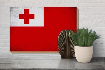 Panneau en bois drapeau Tonga 30x20cm Drapeau des Tonga Vintage 3