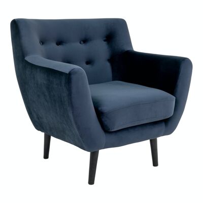 Monte Armchair - Armchair in dark blue velvet with black legs HN1005