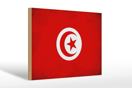 Holzschild Flagge Tunesien 30x20cm Flag of Tunisia Vintage