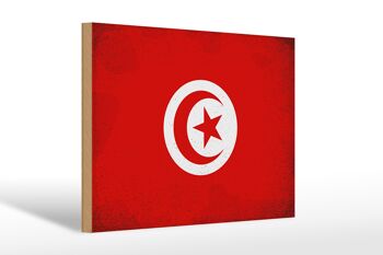 Panneau en bois drapeau Tunisie 30x20cm Drapeau de la Tunisie Vintage 1