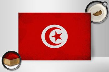 Panneau en bois drapeau Tunisie 30x20cm Drapeau de la Tunisie Vintage 2