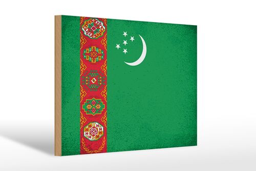 Holzschild Flagge Turkmenistan 30x20cm Flag Vintage