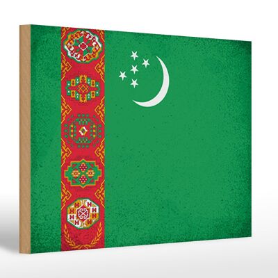 Cartello in legno Bandiera Turkmenistan 30x20 cm Bandiera vintage