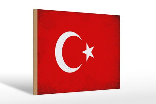 Holzschild Flagge Türkei 30x20cm Flag of Turkey Vintage