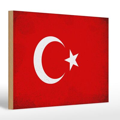 Holzschild Flagge Türkei 30x20cm Flag of Turkey Vintage