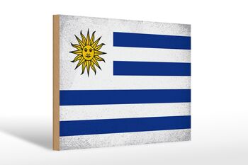 Panneau en bois drapeau Uruguay 30x20cm Drapeau de l'Uruguay Vintage 1