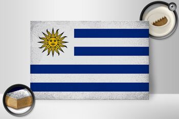 Panneau en bois drapeau Uruguay 30x20cm Drapeau de l'Uruguay Vintage 2