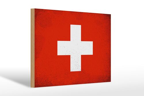 Holzschild Flagge Schweiz 30x20cm Flag Switzerland Vintage