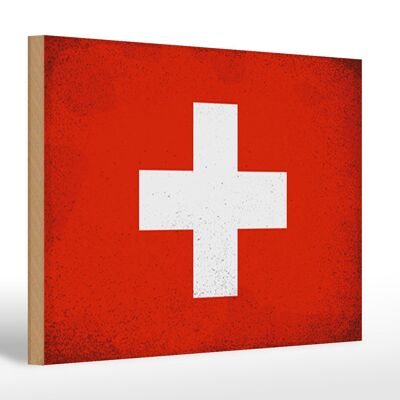 Cartello in legno bandiera Svizzera 30x20cm Bandiera Svizzera Vintage
