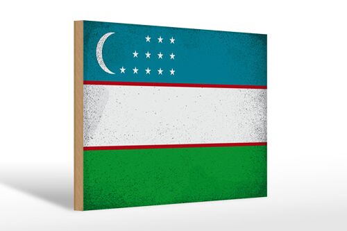 Holzschild Flagge Usbekistan 30x20cm Uzbekistan Vintage