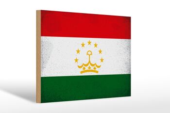 Panneau en bois drapeau Tadjikistan 30x20cm Tadjikistan vintage 1