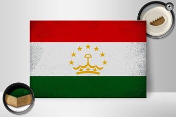 Panneau en bois drapeau Tadjikistan 30x20cm Tadjikistan vintage 2