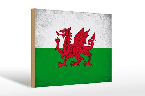 Holzschild Flagge Wales 30x20cm Flag of Wales Vintage