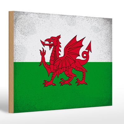 Holzschild Flagge Wales 30x20cm Flag of Wales Vintage