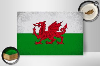 Panneau en bois drapeau du Pays de Galles 30x20cm Drapeau du Pays de Galles Vintage 2