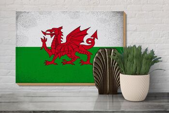 Panneau en bois drapeau du Pays de Galles 30x20cm Drapeau du Pays de Galles Vintage 3