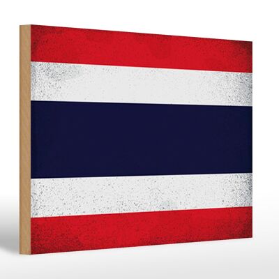 Panneau en bois drapeau Thaïlande 30x20cm Drapeau Thaïlande vintage