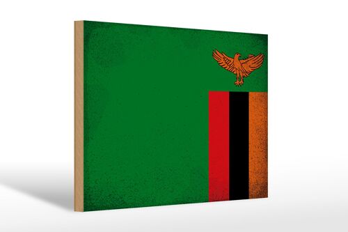 Holzschild Flagge Sambia 30x20cm Flag of Zambia Vintage