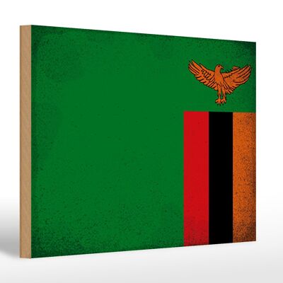 Holzschild Flagge Sambia 30x20cm Flag of Zambia Vintage