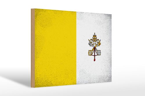 Holzschild Flagge Vatikanstadt 30x20cm Vatican Vintage