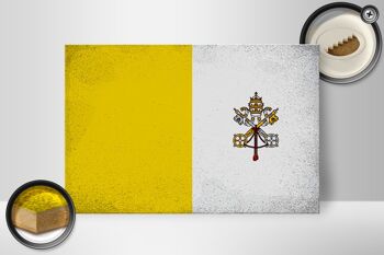 Panneau en bois drapeau Cité du Vatican 30x20cm Vatican Vintage 2