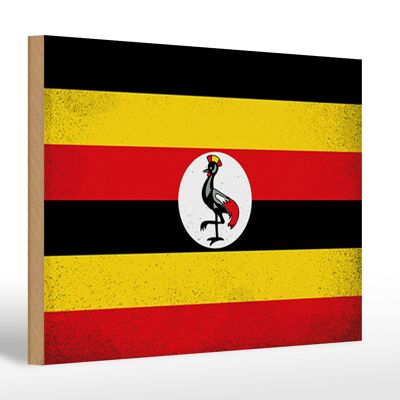 Panneau en bois drapeau Ouganda 30x20cm Drapeau de l'Ouganda Vintage