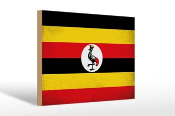 Panneau en bois drapeau Ouganda 30x20cm Drapeau de l'Ouganda Vintage 1