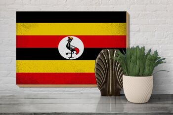 Panneau en bois drapeau Ouganda 30x20cm Drapeau de l'Ouganda Vintage 3