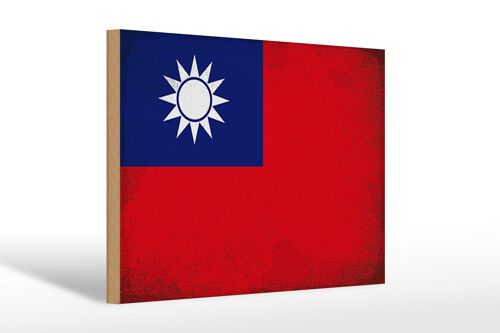 Holzschild Flagge China 30x20cm Flag of Taiwan Vintage