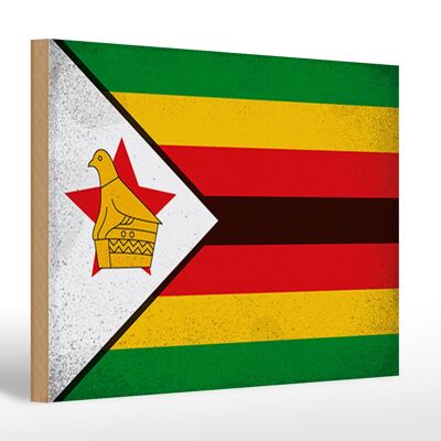 Panneau en bois drapeau Zimbabwe 30x20cm Drapeau Zimbabwe Vintage