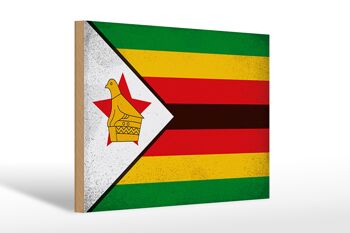 Panneau en bois drapeau Zimbabwe 30x20cm Drapeau Zimbabwe Vintage 1