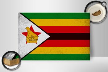 Panneau en bois drapeau Zimbabwe 30x20cm Drapeau Zimbabwe Vintage 2