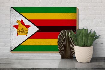 Panneau en bois drapeau Zimbabwe 30x20cm Drapeau Zimbabwe Vintage 3