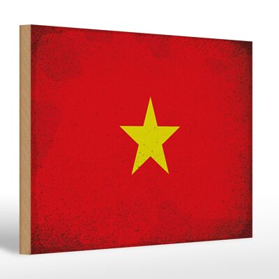 Letrero de madera bandera Vietnam 30x20cm Bandera de Vietnam Vintage