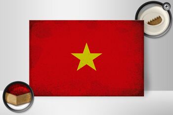 Panneau en bois drapeau Vietnam 30x20cm Drapeau du Vietnam Vintage 2