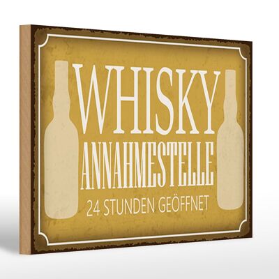 Cartel de madera que dice 30x20cm Punto de aceptación de whisky las 24 horas.