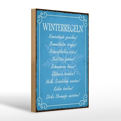 Wooden sign saying 20x30cm winter rule fireplace evenings mulled wine