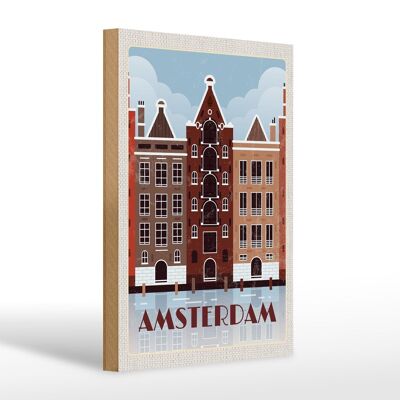 Wooden sign travel 20x30cm Amsterdam travel destination gift