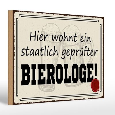 Holzschild Spruch 30x20cm Bier hier wohnt Bierologe