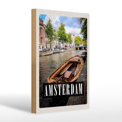 Cartel de madera viaje 20x30cm Ámsterdam destino de viaje barco Holanda