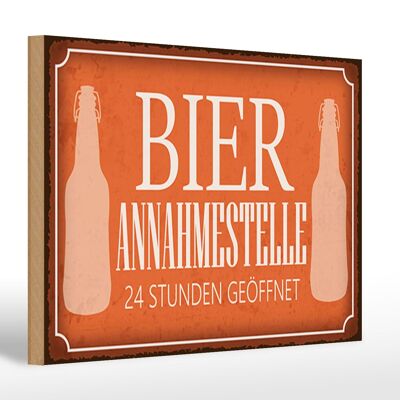 Wooden sign saying 30x20cm beer collection point 24 hours