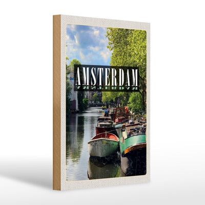 Cartel de madera viaje 20x30cm Amsterdam destino de viaje viaje en barco