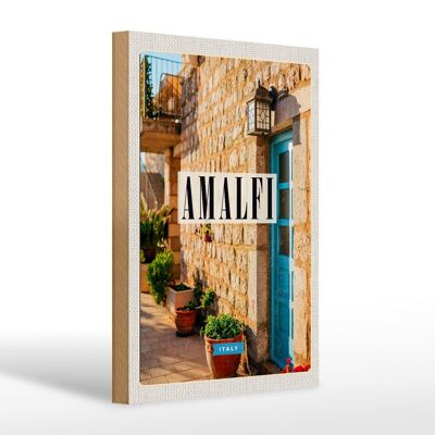 Cartel de madera viaje 20x30cm Amalfi Italia destino de vacaciones