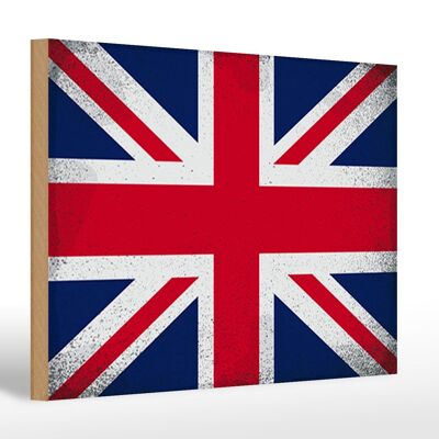 Cartello in legno bandiera Union Jack 30x20 cm Regno Unito Vintage