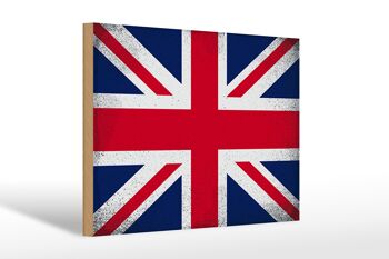 Panneau en bois drapeau Union Jack 30x20cm Royaume-Uni Vintage 1